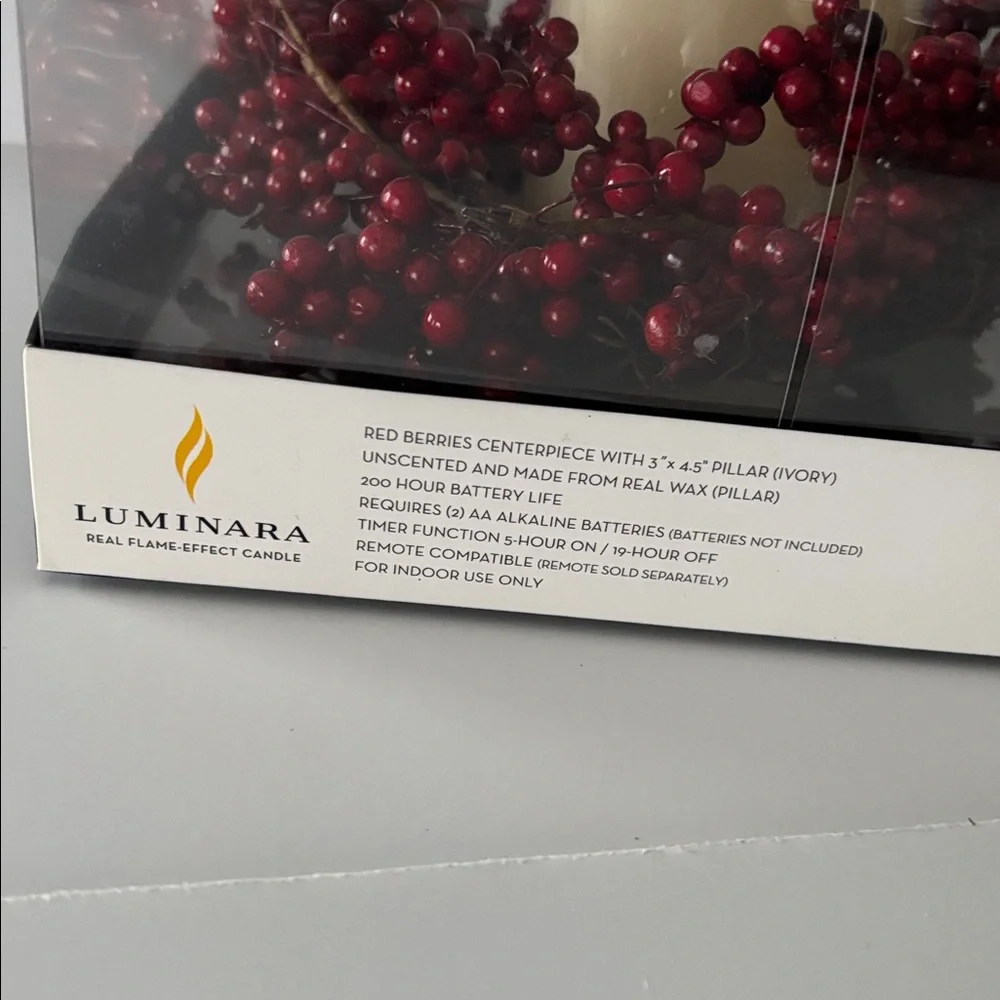 Luminare Red Berries and Ivory Flameless LED Candle Set